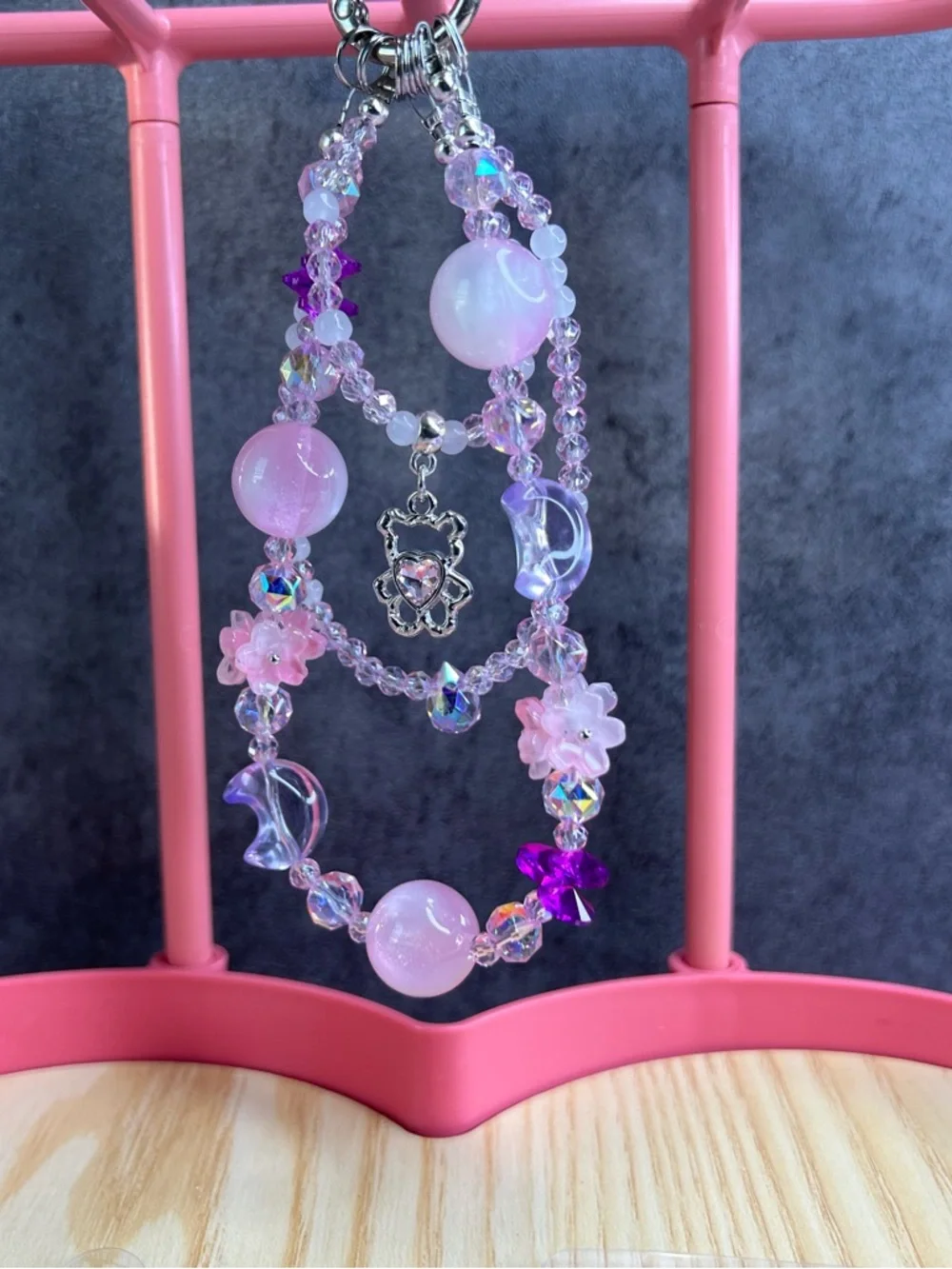 Coquette Phone Charm Pink | Soft Girl Aesthetic Strap | Cute Beaded iPhone Chain